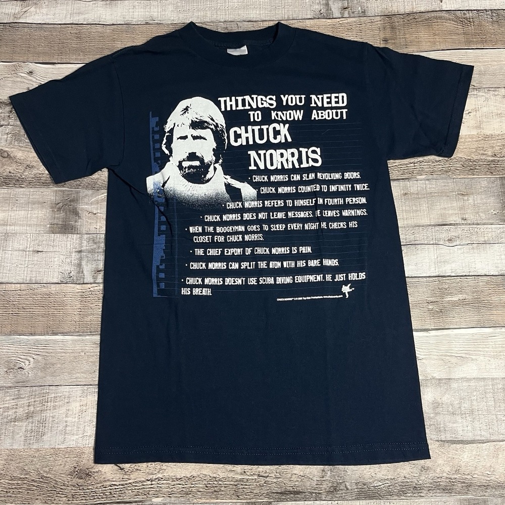 Chuck Norris Shirt Size Small Black Vintage Y2K 2000s Funny Jokes
